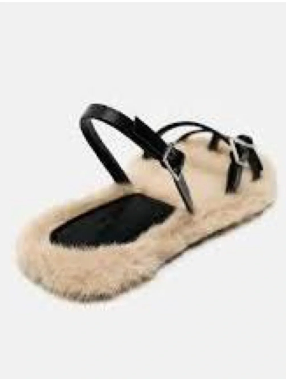 Zara Black Strappy Sandals with Cream Shearling Footbed size 39 - Picture 4 of 8